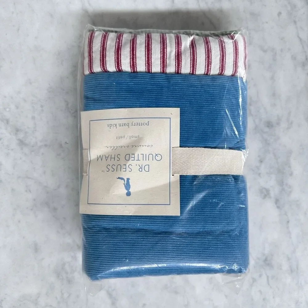 Pottery Barn Kids Dr Seuss SMALL Quilted Sham Set 100% Cotton Blue Red White